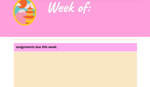 Pink weekly planner